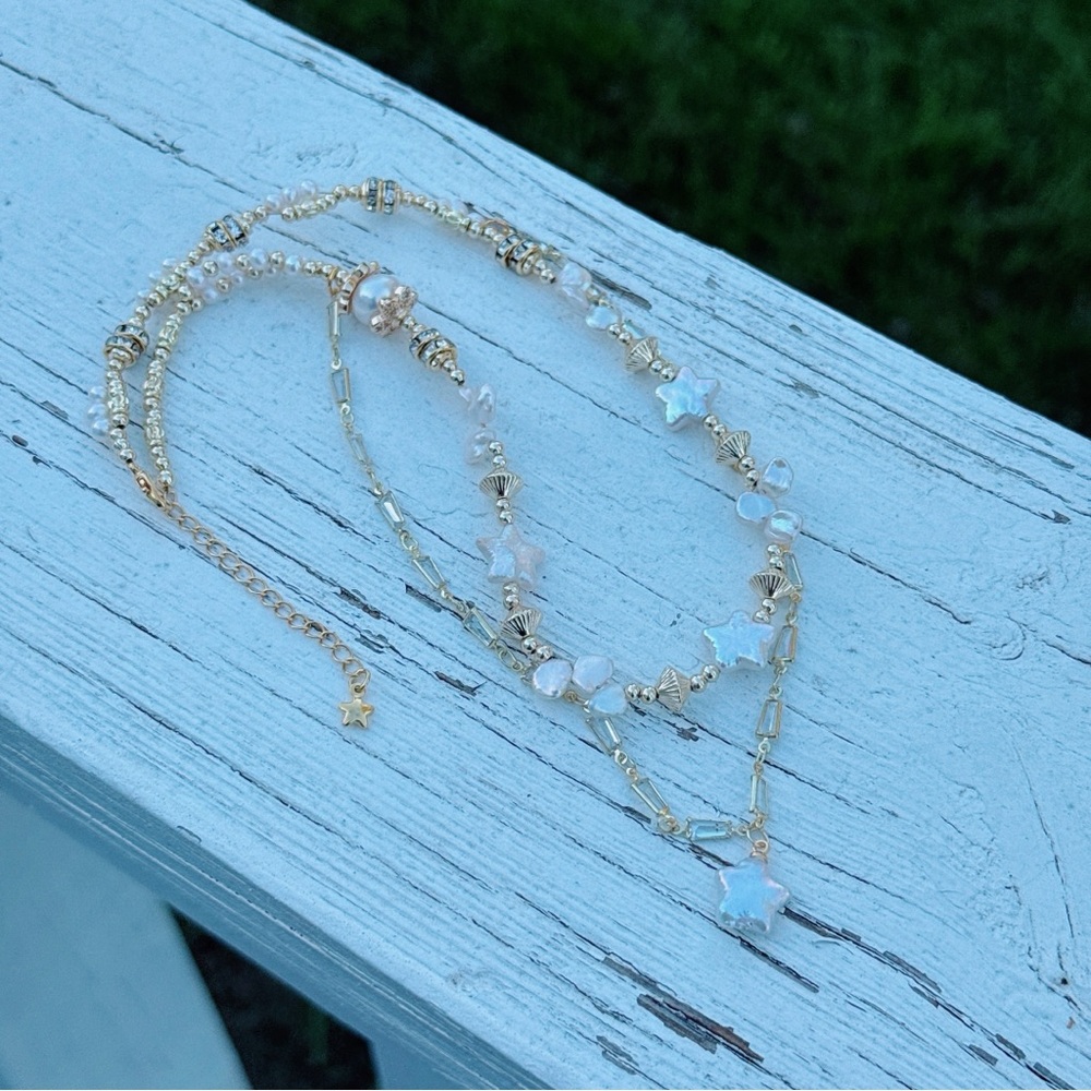 X628 Handmade Freshwater Baroque Star Pearl Dainty Double Layer Necklace - Picture 6 of 9